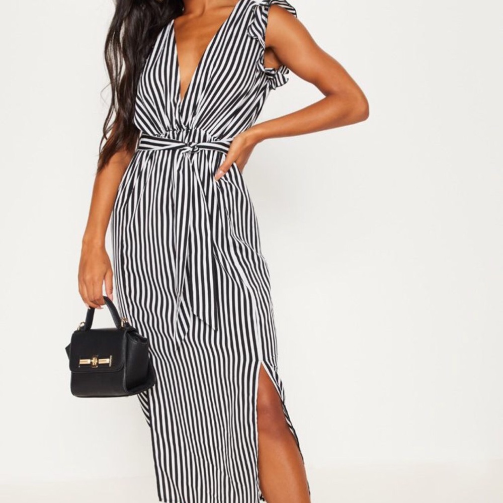 Striped satin midi dress NWT.